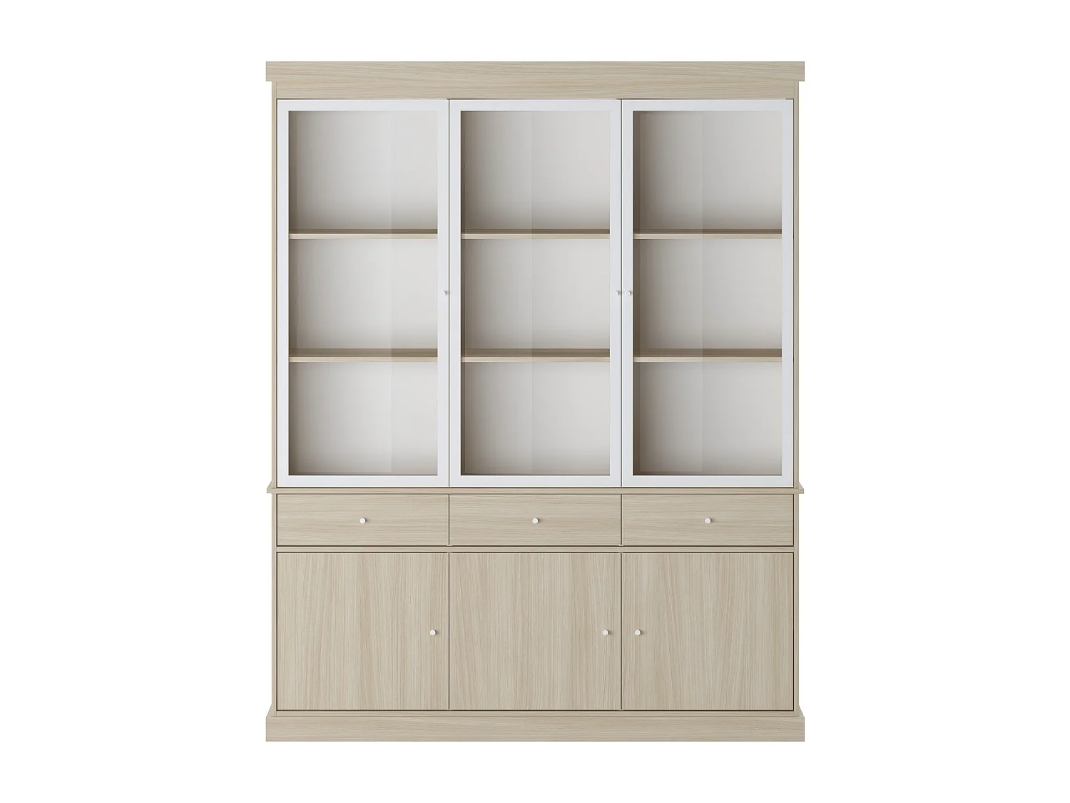 Vitrine avec rangements et LEDs - Naturel et blanc - MARSORIA