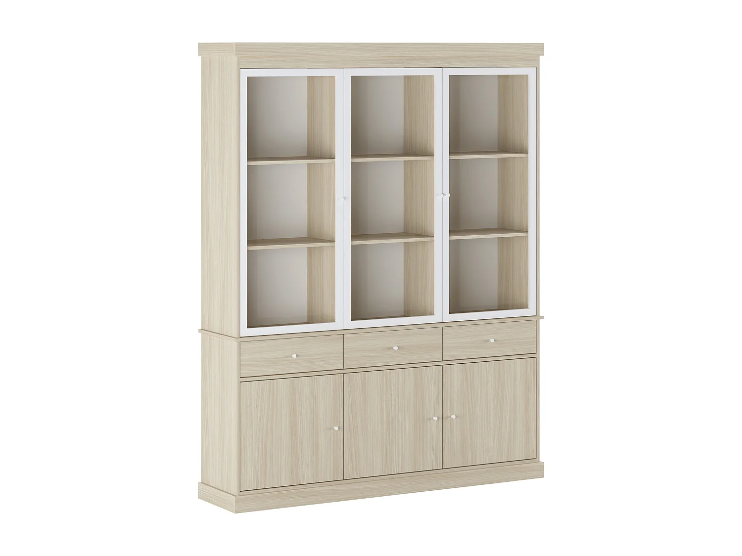 Vitrine avec rangements et LEDs - Naturel et blanc - MARSORIA