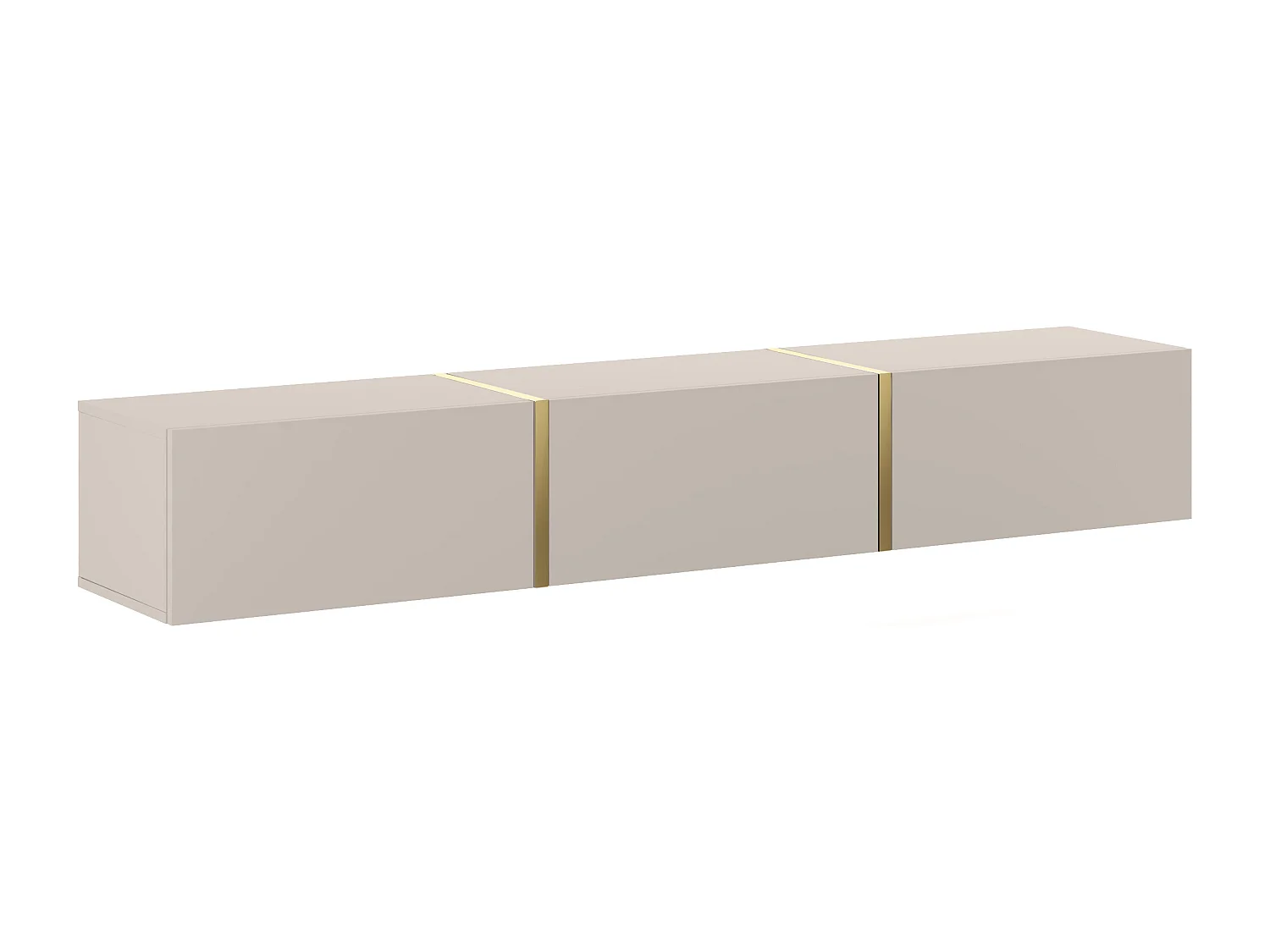 Meuble TV suspendu avec 3 portes - Beige et doré - MARZIALO
