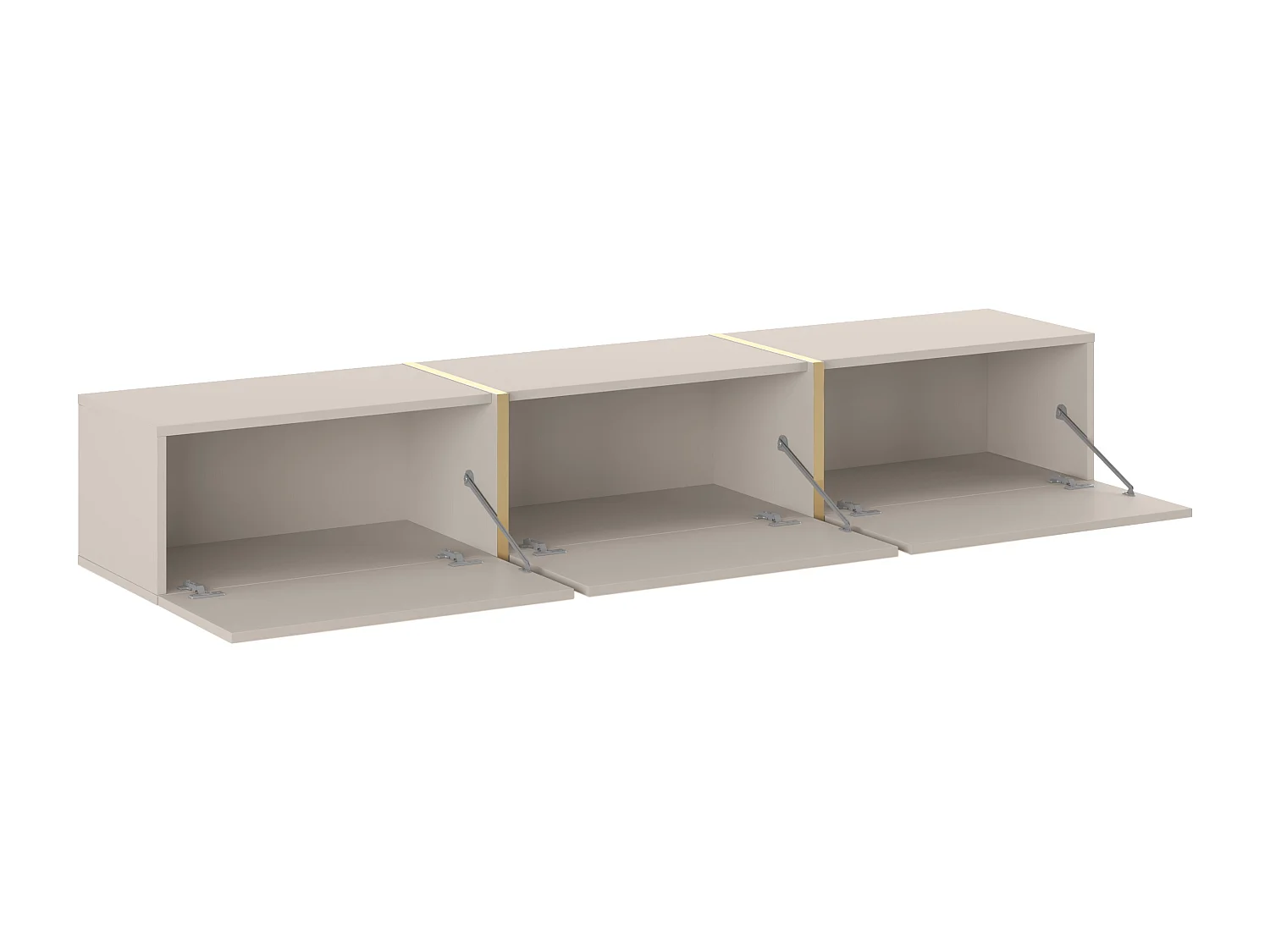 Meuble TV suspendu avec 3 portes - Beige et doré - MARZIALO