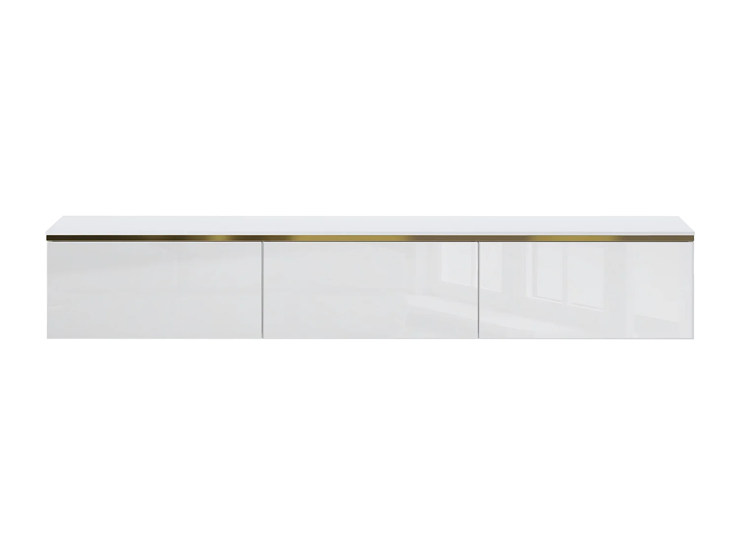 Meuble TV suspendu avec 3 portes - Blanc brillant et doré - VUKIA