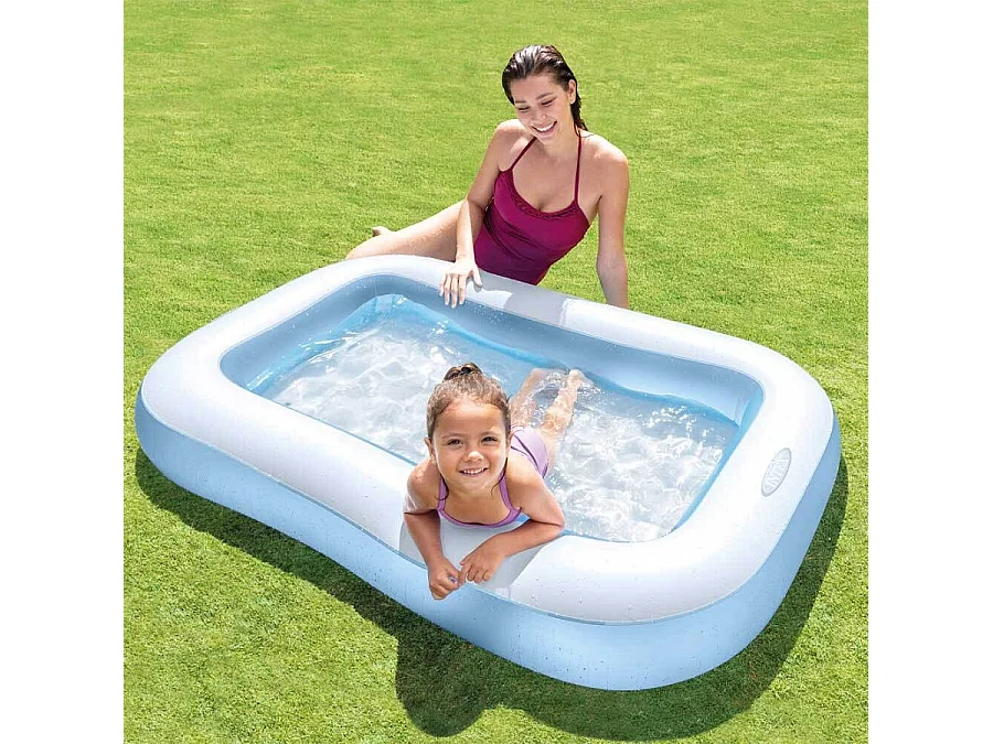 Piscina Insuflável Retangular Cozy 166x100x28cm Azul com Tapete Insuflável e Remendo