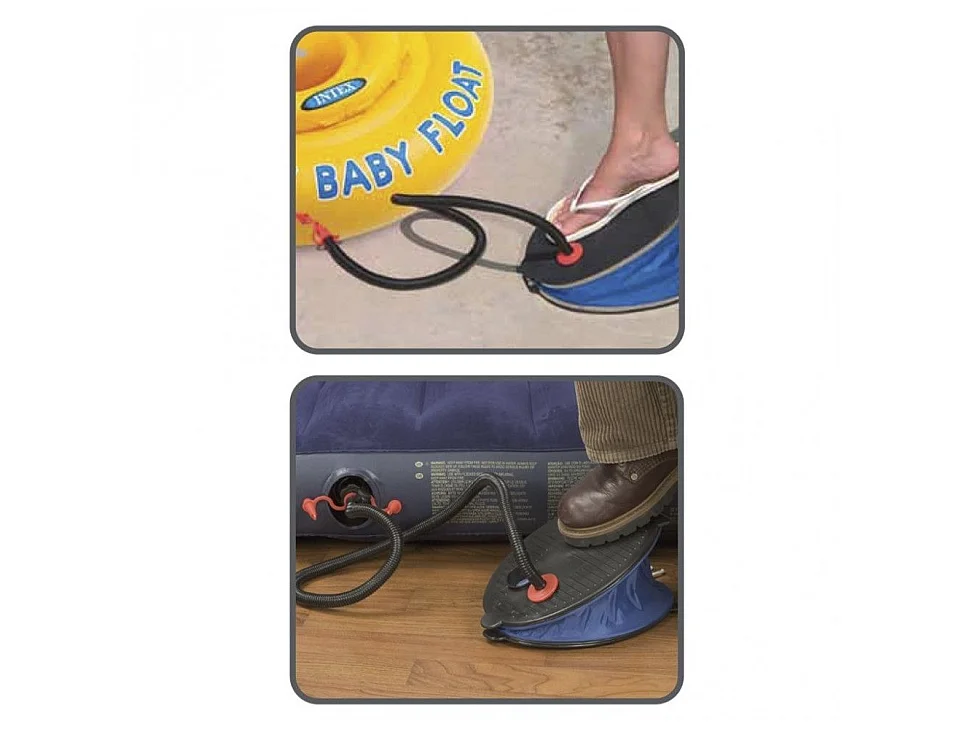 Bomba de Pie Intex "Boyante" 5L Azul Inflador Manual con Manguera Flexible y 2 Boquillas Adaptables