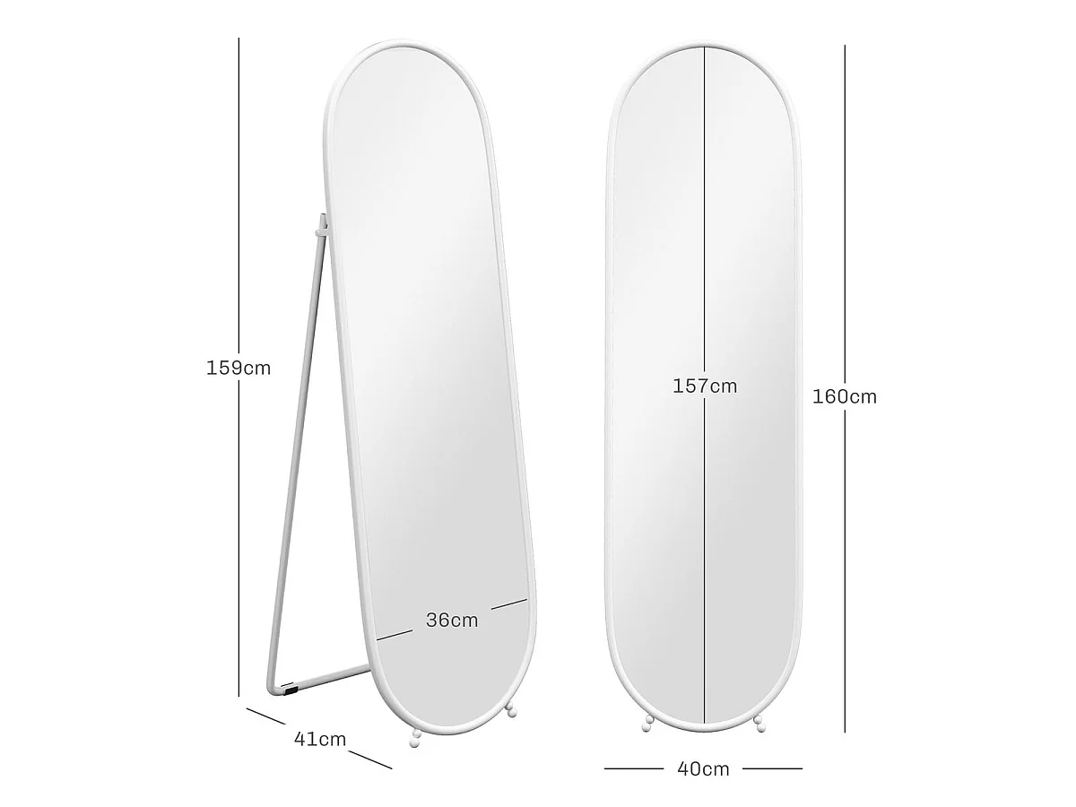 Espejo de pie Myra Homcom diseño ovalado 2 instalaciones blanco 160x40 cm