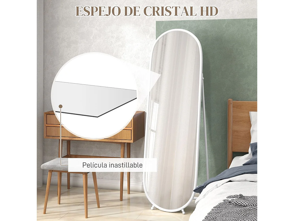 Espejo de pie Myra Homcom diseño ovalado 2 instalaciones blanco 160x40 cm