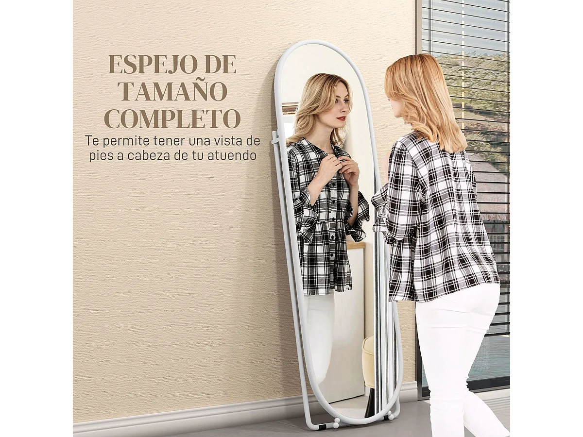 Espejo de pie Myra Homcom diseño ovalado 2 instalaciones blanco 160x40 cm