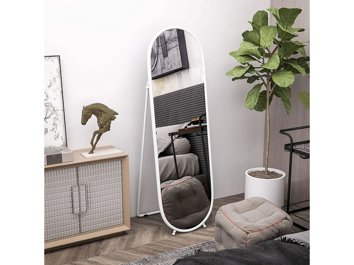 Espejo de pie Myra Homcom diseño ovalado 2 instalaciones blanco 160x40 cm