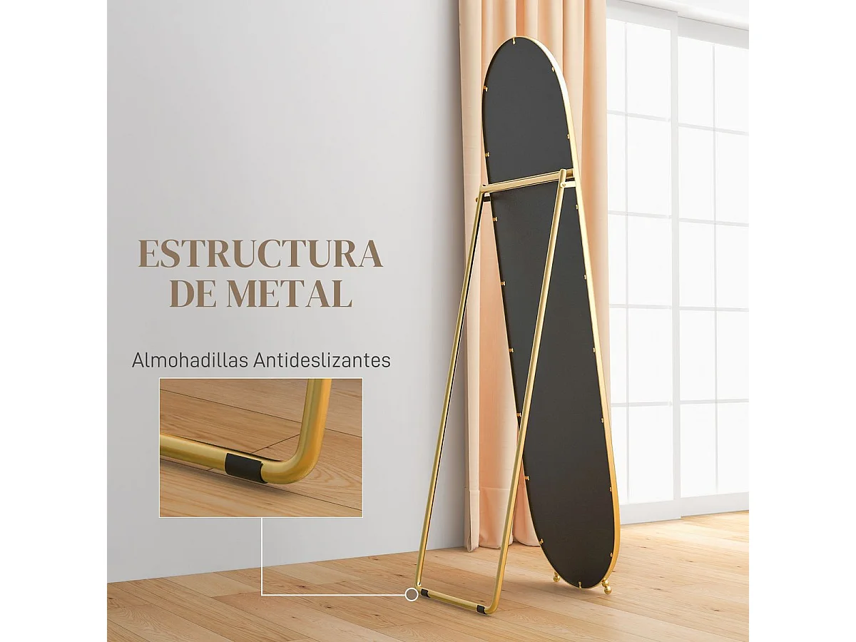 Espejo de pie Myra Homcom diseño ovalado 2 instalaciones dorado 160x40 cm