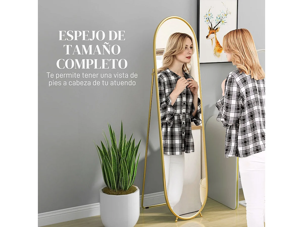 Espejo de pie Myra Homcom diseño ovalado 2 instalaciones dorado 160x40 cm
