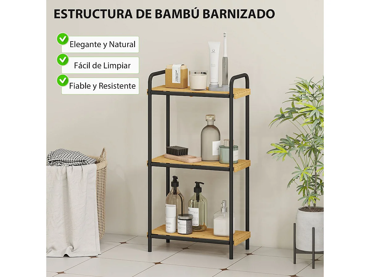 Estantería Rubio Homcom 3 estantes negro/natural 77,5x41,5x21,5 cm
