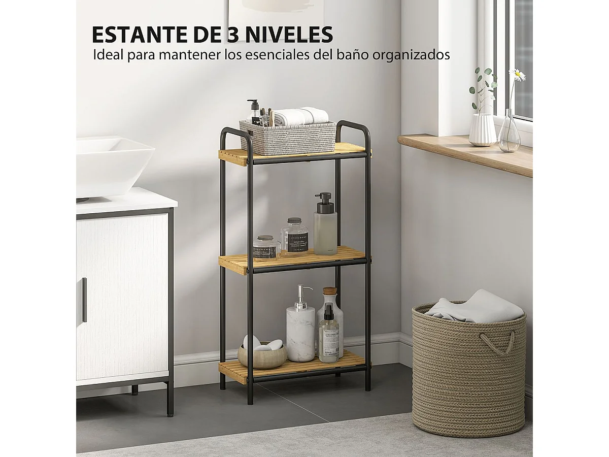 Estantería Rubio Homcom 3 estantes negro/natural 77,5x41,5x21,5 cm