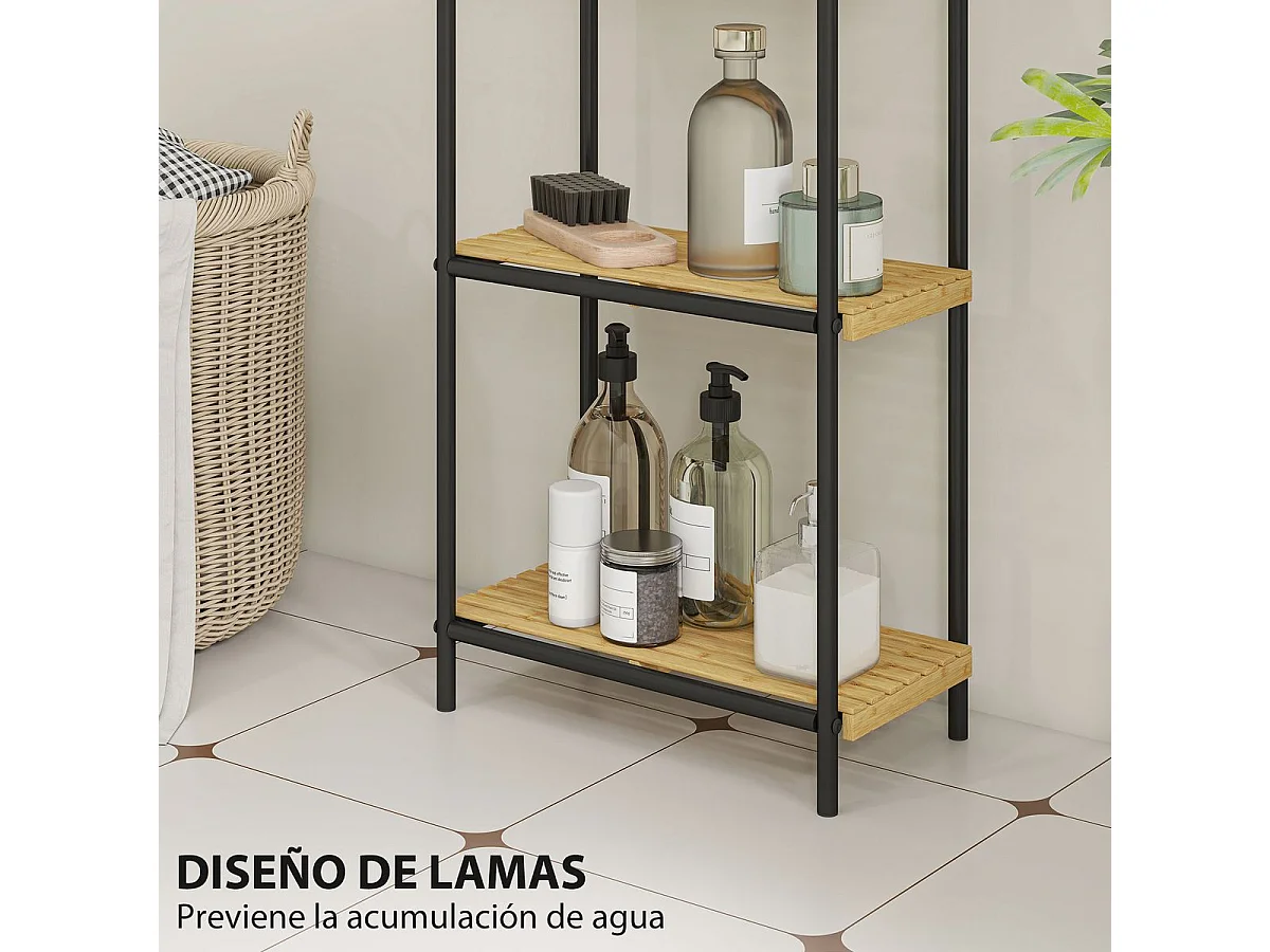 Estantería Rubio Homcom 4 estantes negro/natural 77,5x41,5x21,5 cm