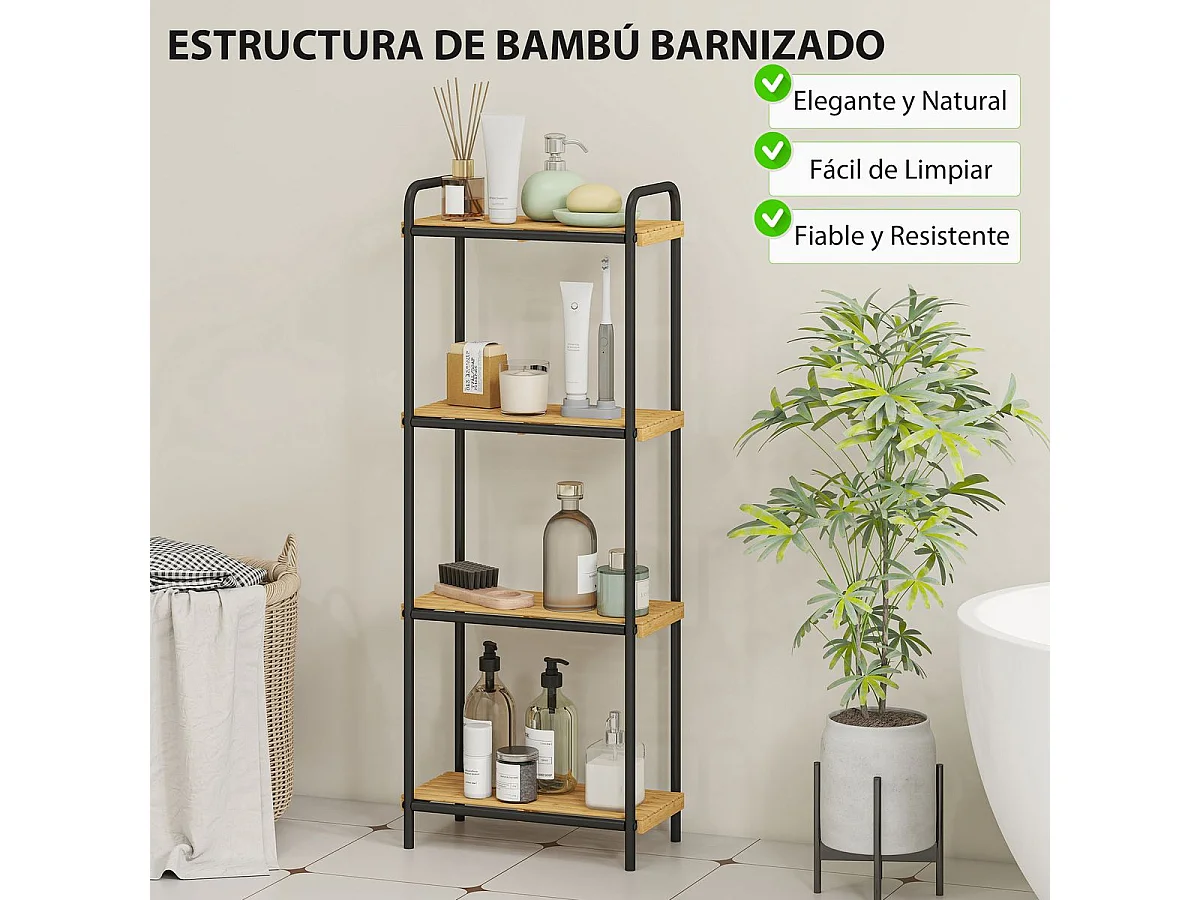 Estantería Rubio Homcom 4 estantes negro/natural 77,5x41,5x21,5 cm