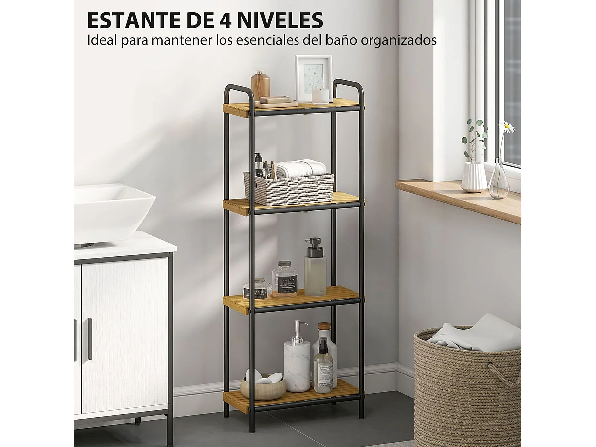 Estantería Rubio Homcom 4 estantes negro/natural 77,5x41,5x21,5 cm