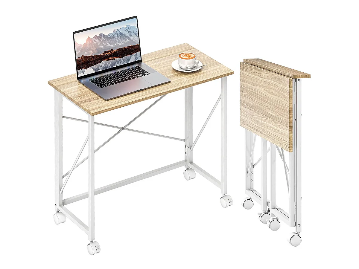 Escritorio Olvian Homcom con ruedas y diseño plegable natural 75x80x40 cm