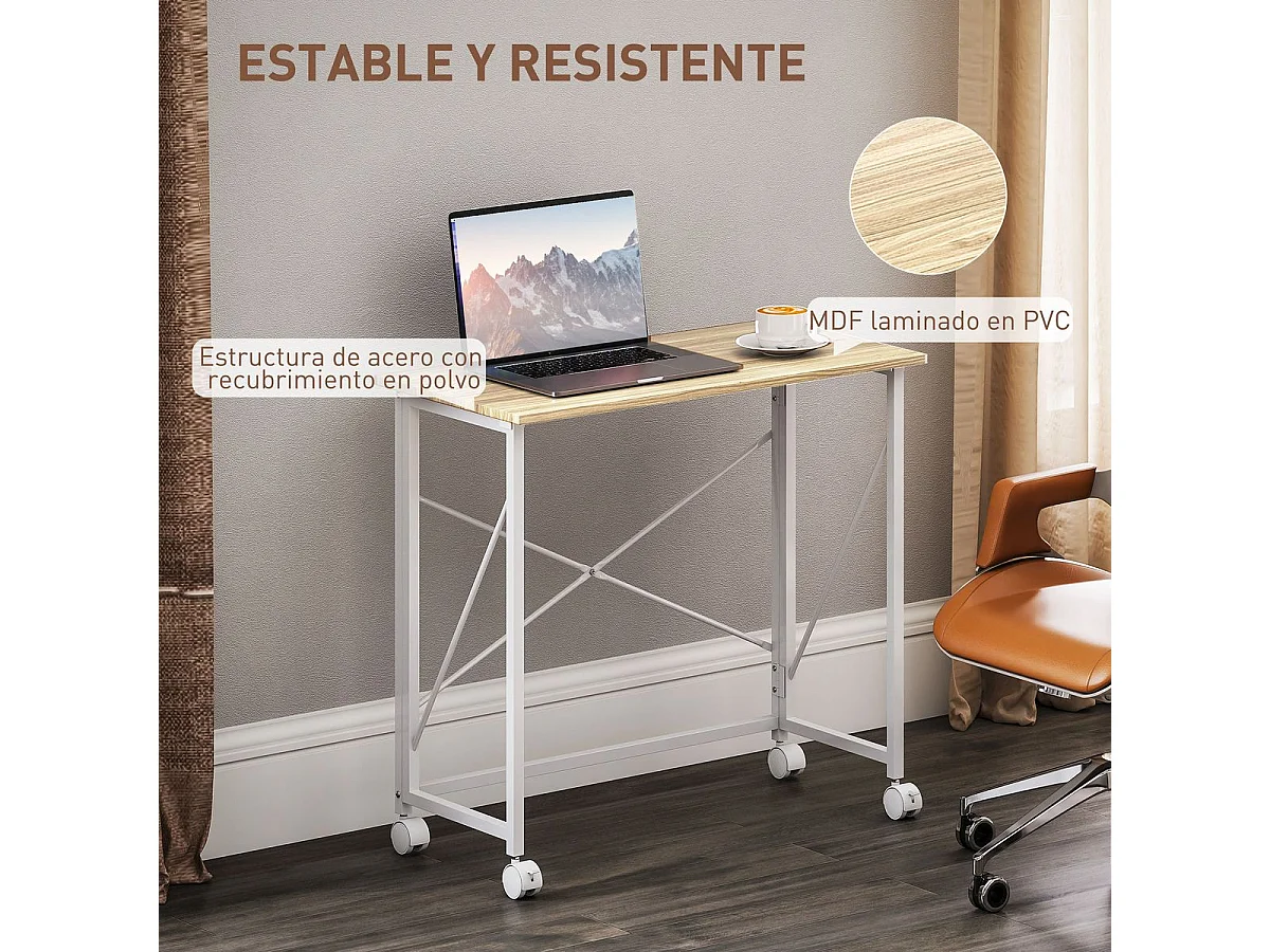 Escritorio Olvian Homcom con ruedas y diseño plegable natural 75x80x40 cm