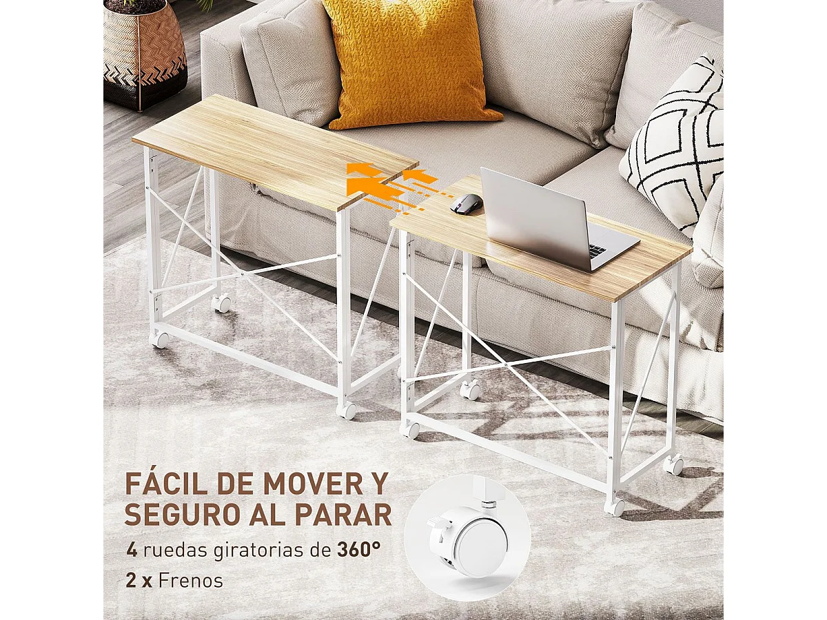 Escritorio Olvian Homcom con ruedas y diseño plegable natural 75x80x40 cm