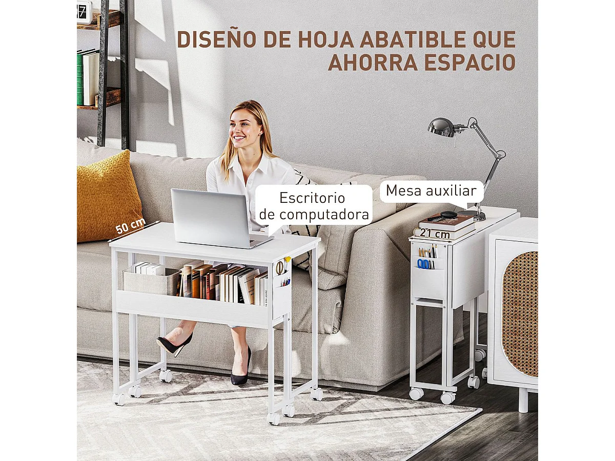 Escritorio Mira Homcom diseño plegable con ruedas blanco 75x80x50 cm