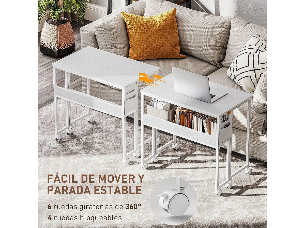 Escritorio Mira Homcom diseño plegable con ruedas blanco 75x80x50 cm