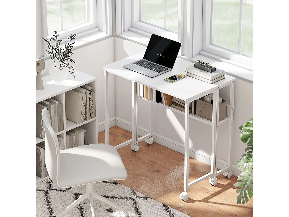 Escritorio Mira Homcom diseño plegable con ruedas blanco 75x80x50 cm