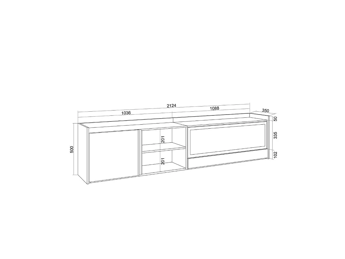 Mueble de TV Kroma luz LED y chimenea derecha flotante beige 50x212,4x35 cm