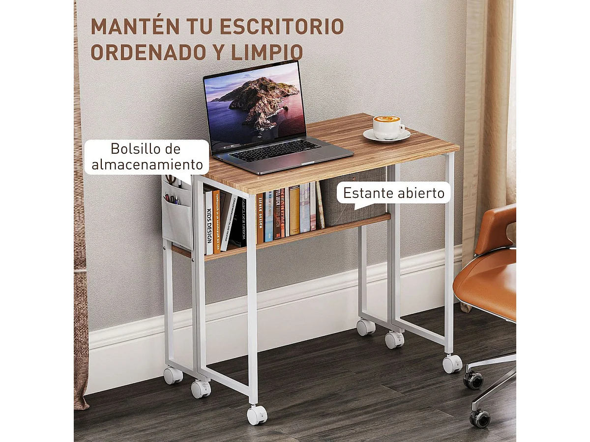 Escritorio Mira Homcom diseño plegable con ruedas natural 75x80x50 cm