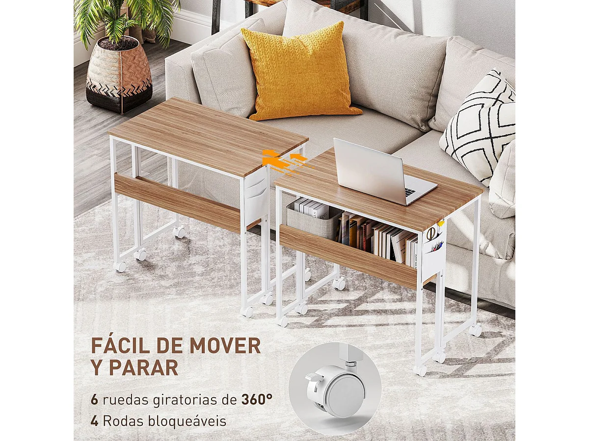 Escritorio Mira Homcom diseño plegable con ruedas natural 75x80x50 cm