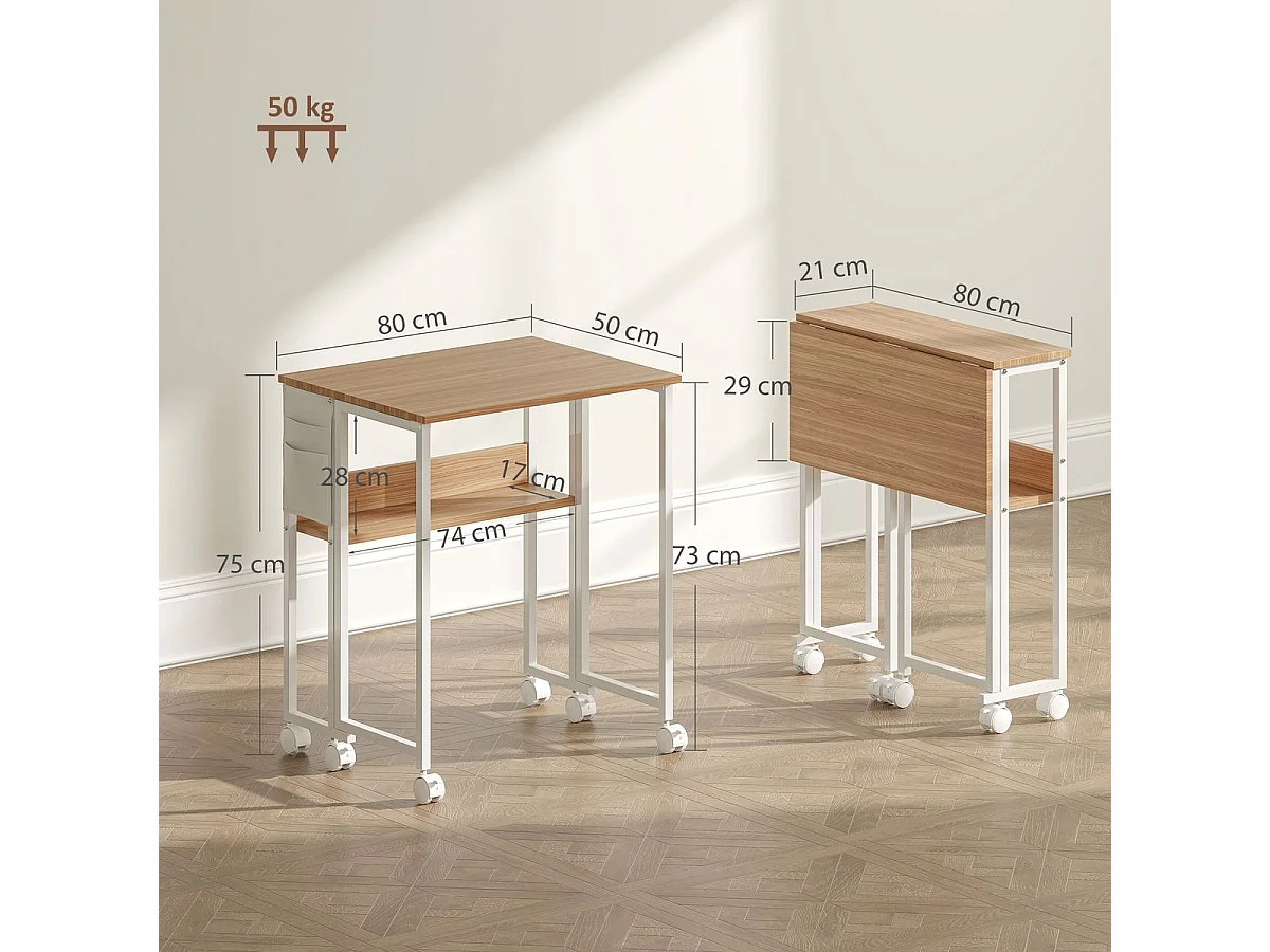 Escritorio Mira Homcom diseño plegable con ruedas natural 75x80x50 cm
