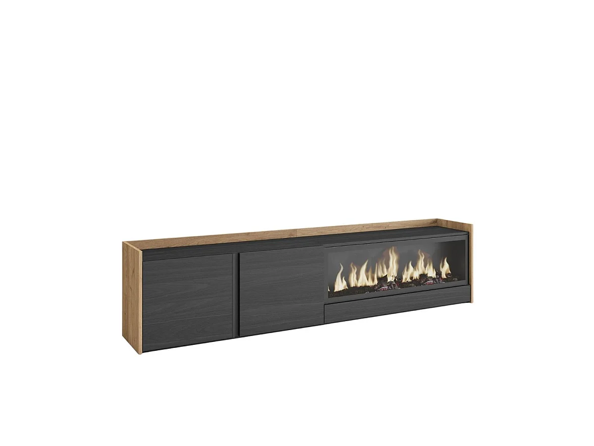 Mueble de TV Kroma luz LED con chimenea derecha negro 50x212,4x35 cm
