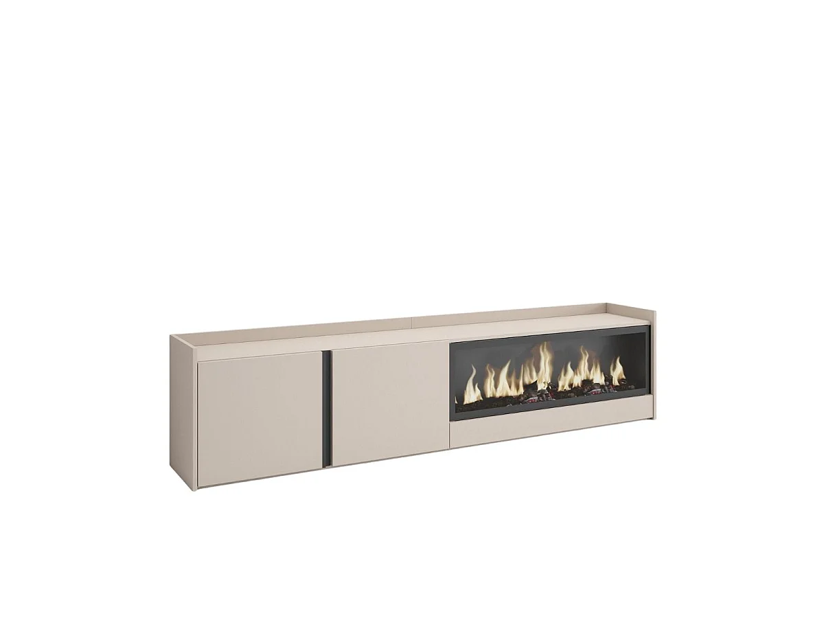 Mueble de TV Kroma luz LED con chimenea derecha beige 50x212,4x35 cm