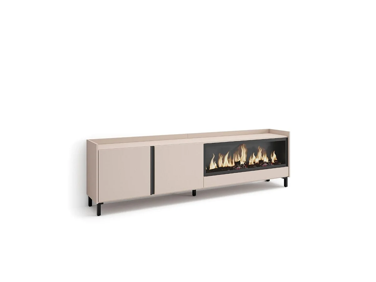 Mueble de TV Kroma con patas y chimenea derecha beige 61,1x212,4x35 cm