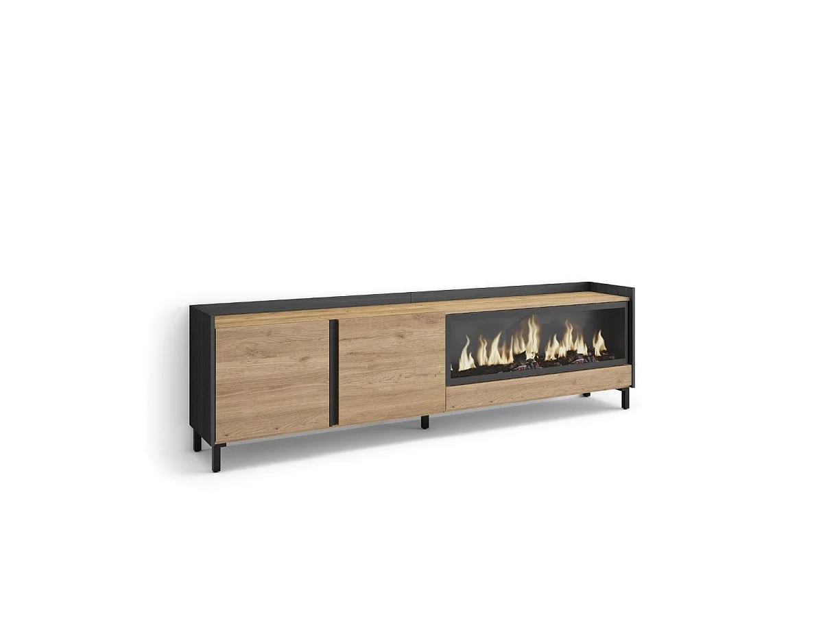 Mueble de TV Kroma con patas y chimenea derecha natural 61,1x212,4x35 cm