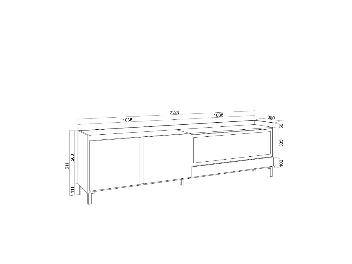 Mueble de TV Kroma con patas y chimenea derecha natural 61,1x212,4x35 cm
