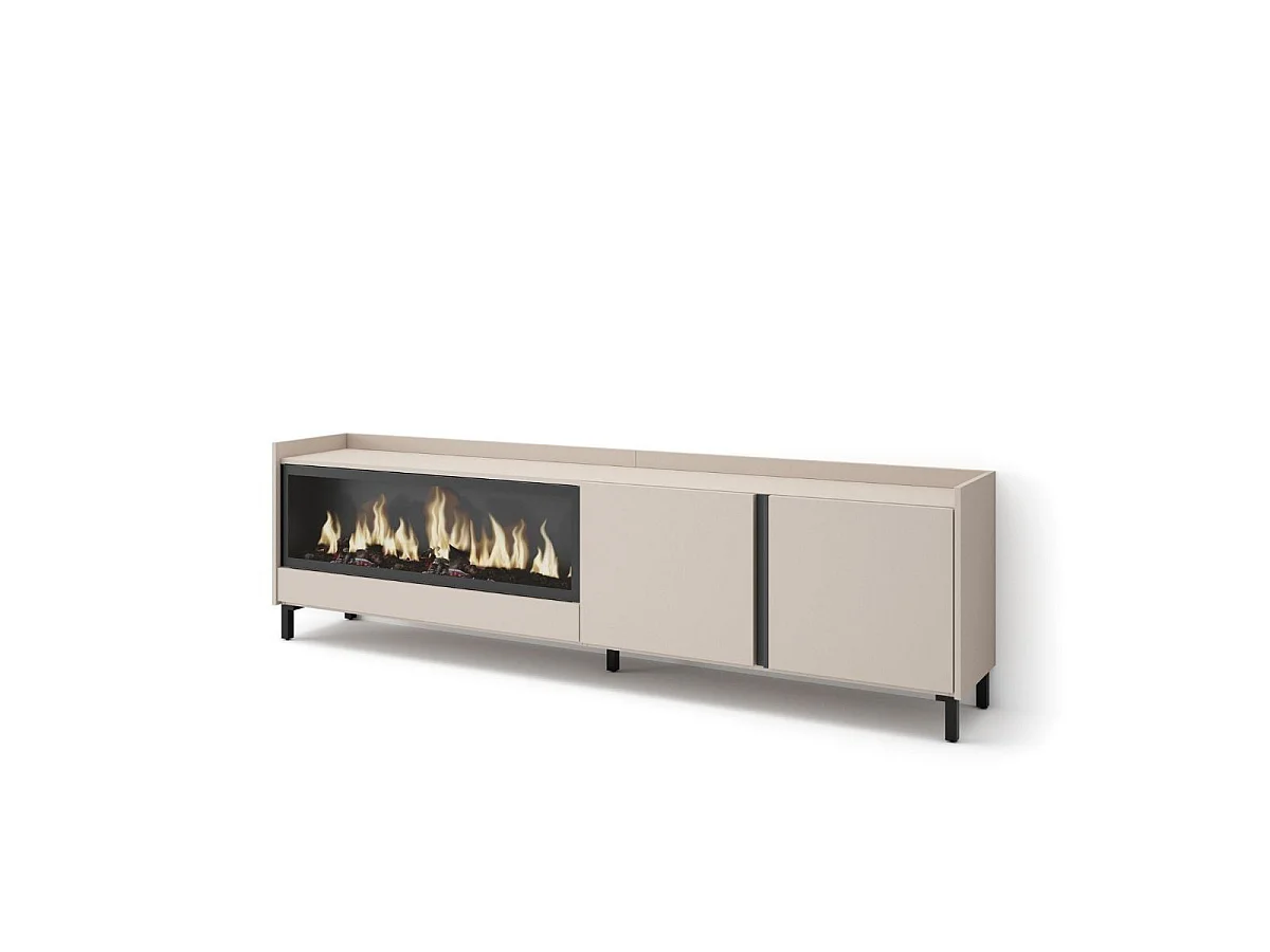 Mueble de TV Kroma luz LED con chimenea izquierda y patas beige 50x212,4x35 cm