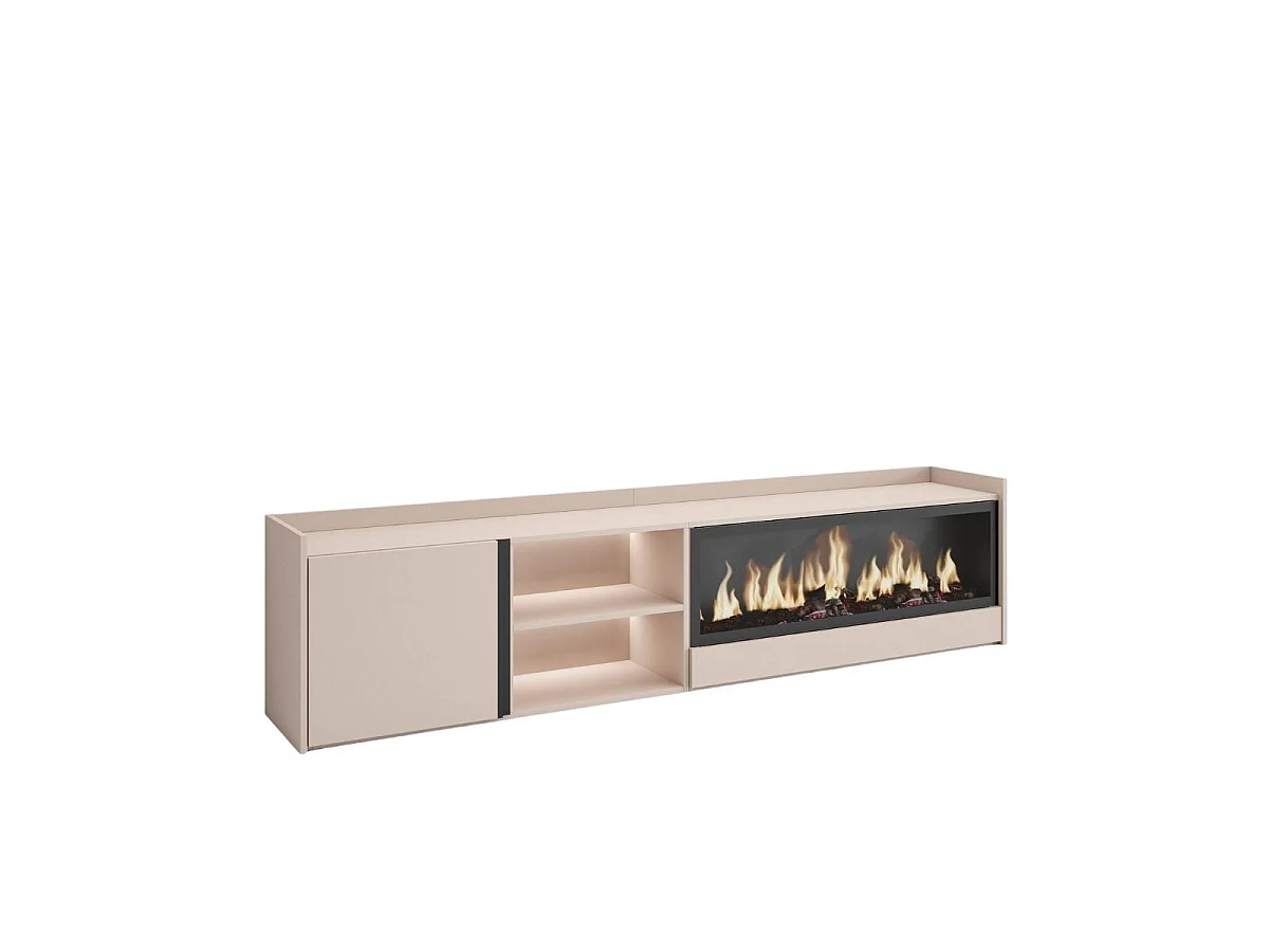 Mueble de TV Kroma con luz LED y chimenea derecha beige 50x212,4x35 cm