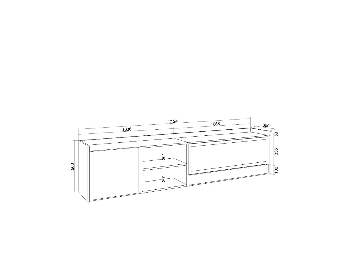 Mueble de TV Kroma con luz LED y chimenea derecha beige 50x212,4x35 cm
