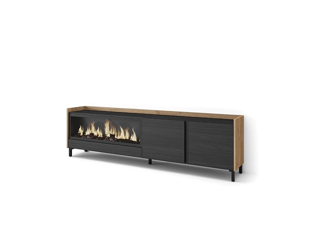 Mueble de TV Kroma luz LED con chimenea izquierda y patas negro 50x212,4x35 cm