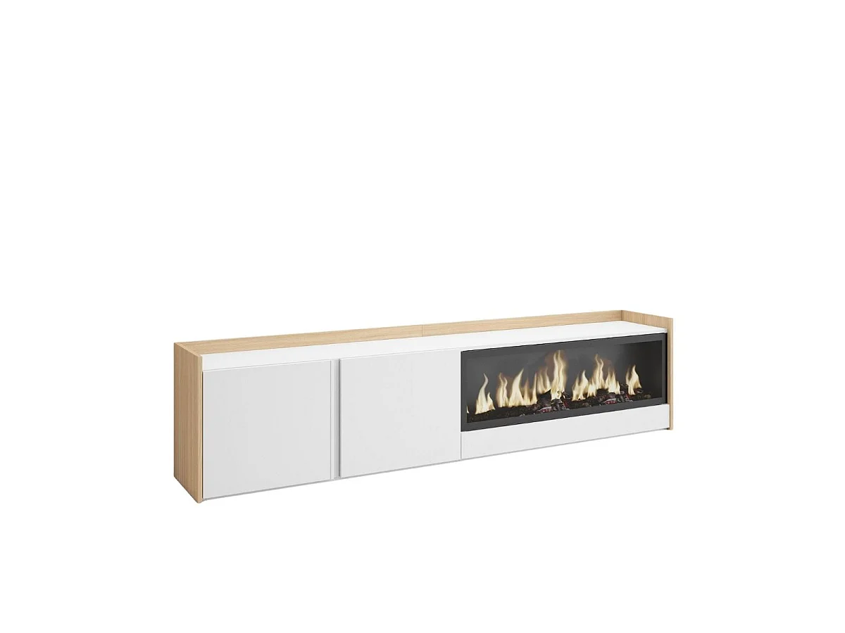Mueble de TV Kroma luz LED con chimenea derecha blanco 50x212,4x35 cm