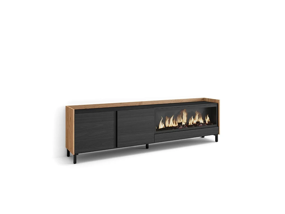 Mueble de TV Kroma con patas y chimenea derecha negro 61,1x212,4x35 cm