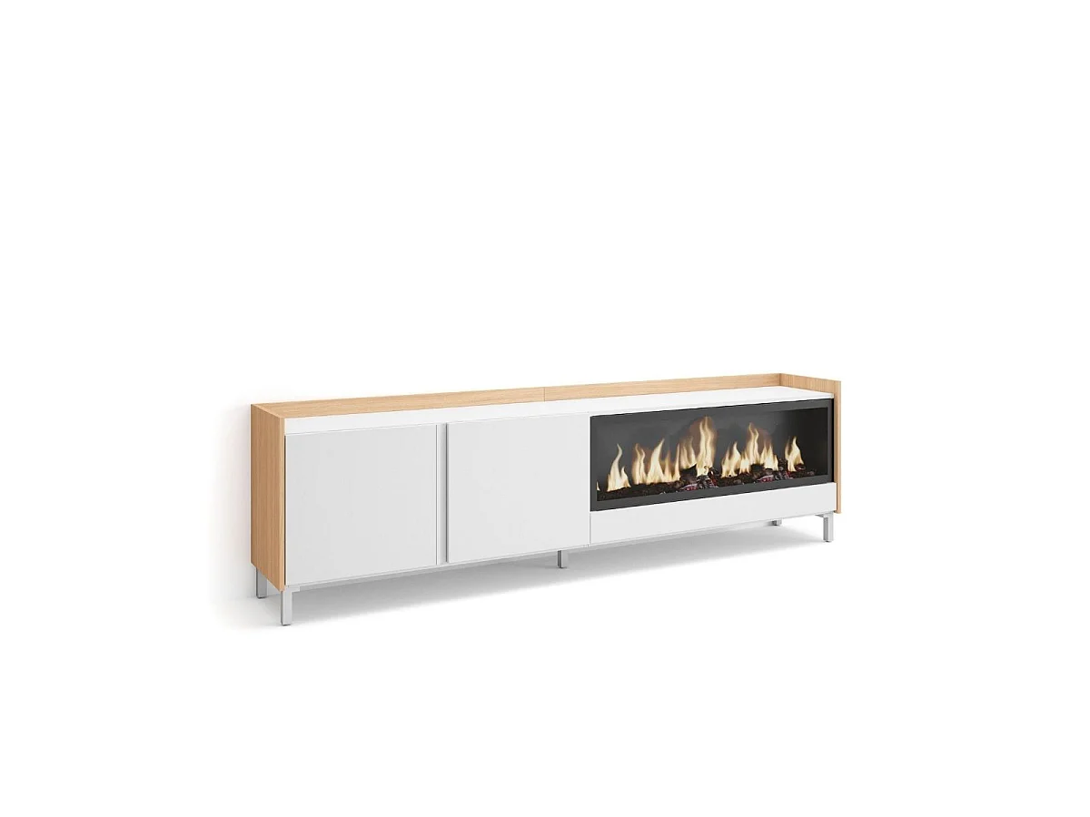 Mueble de TV Kroma con patas y chimenea derecha blanco 61,1x212,4x35 cm