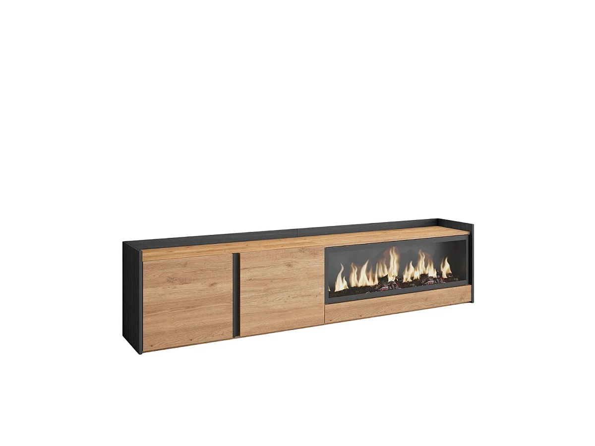 Mueble de TV Kroma luz LED con chimenea derecha natural 50x212,4x35 cm