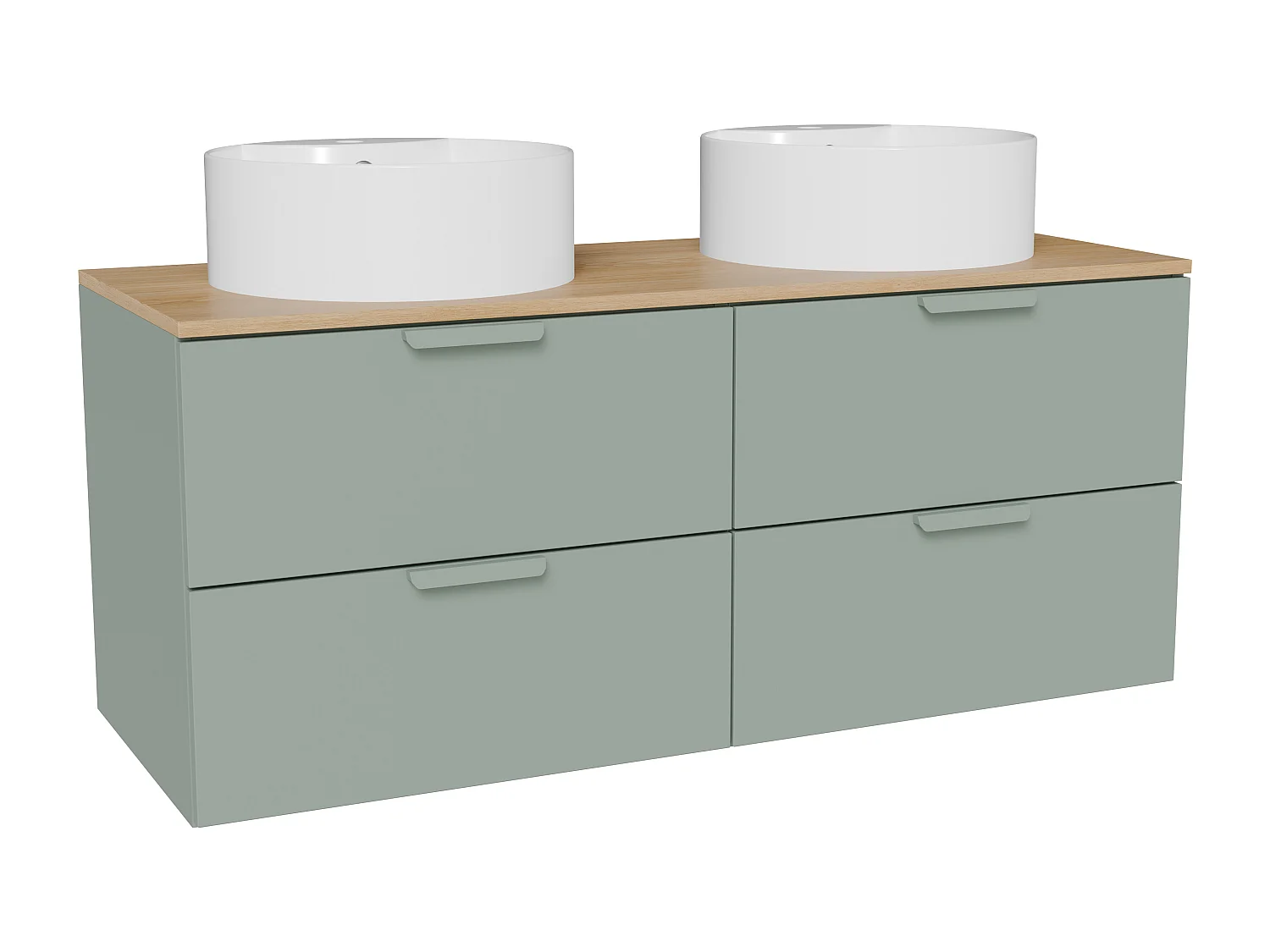 Meuble de salle de bain suspendu avec vasque à poser ronde – Vert amande– L120 cm – AVORELI