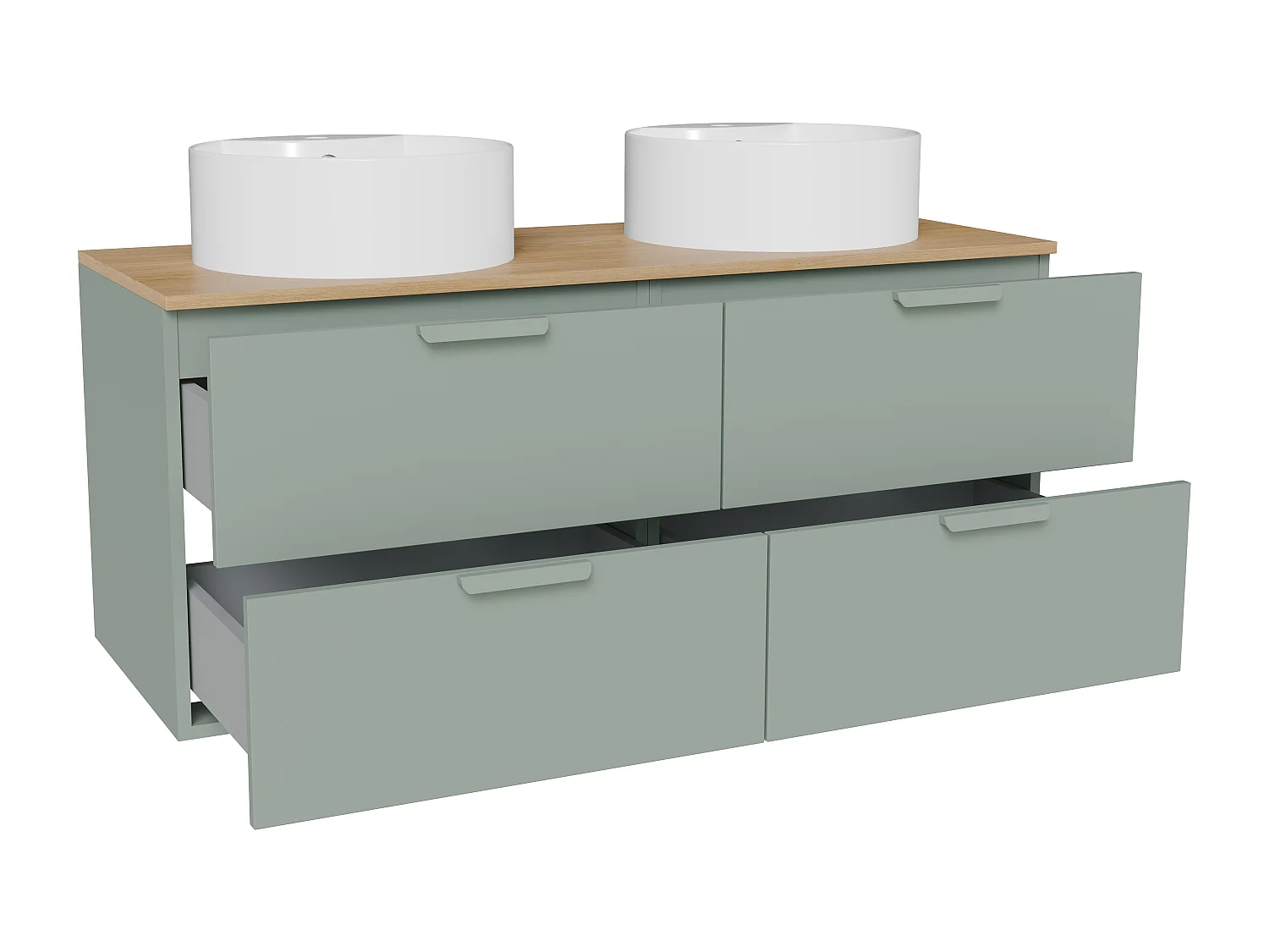 Meuble de salle de bain suspendu avec vasque à poser ronde – Vert amande– L120 cm – AVORELI