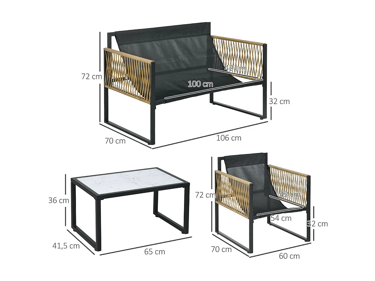 Conjunto de jardín Lidia Outsunny sofá con 2 sillones y mesa