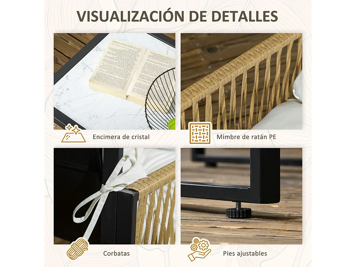 Conjunto de jardín Lidia Outsunny sofá con 2 sillones y mesa