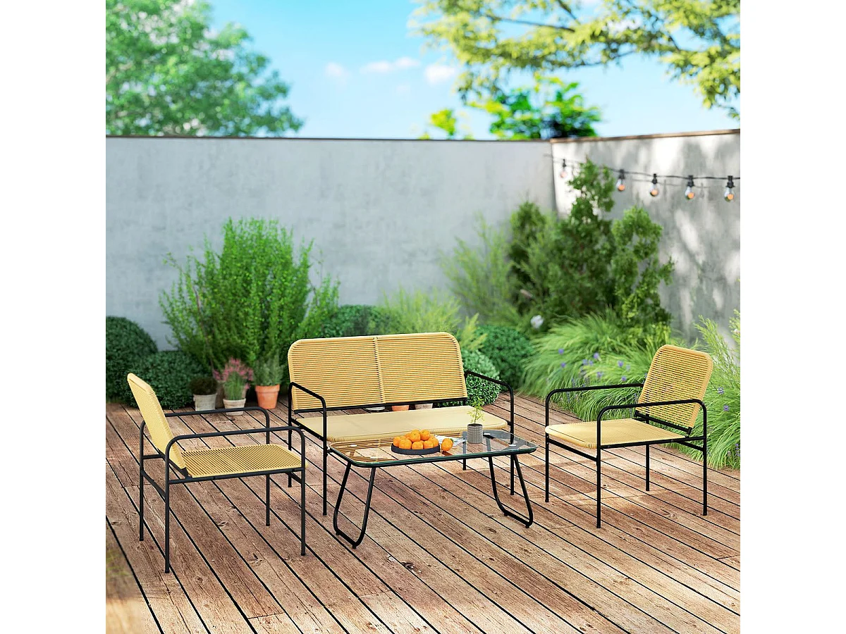 Conjunto de jardín Azalea Outsunny sofá con 2 sillas y mesa natural/negro