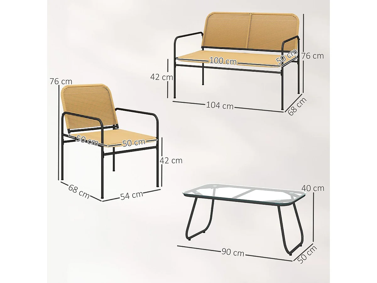 Conjunto de jardín Azalea Outsunny sofá con 2 sillas y mesa natural/negro
