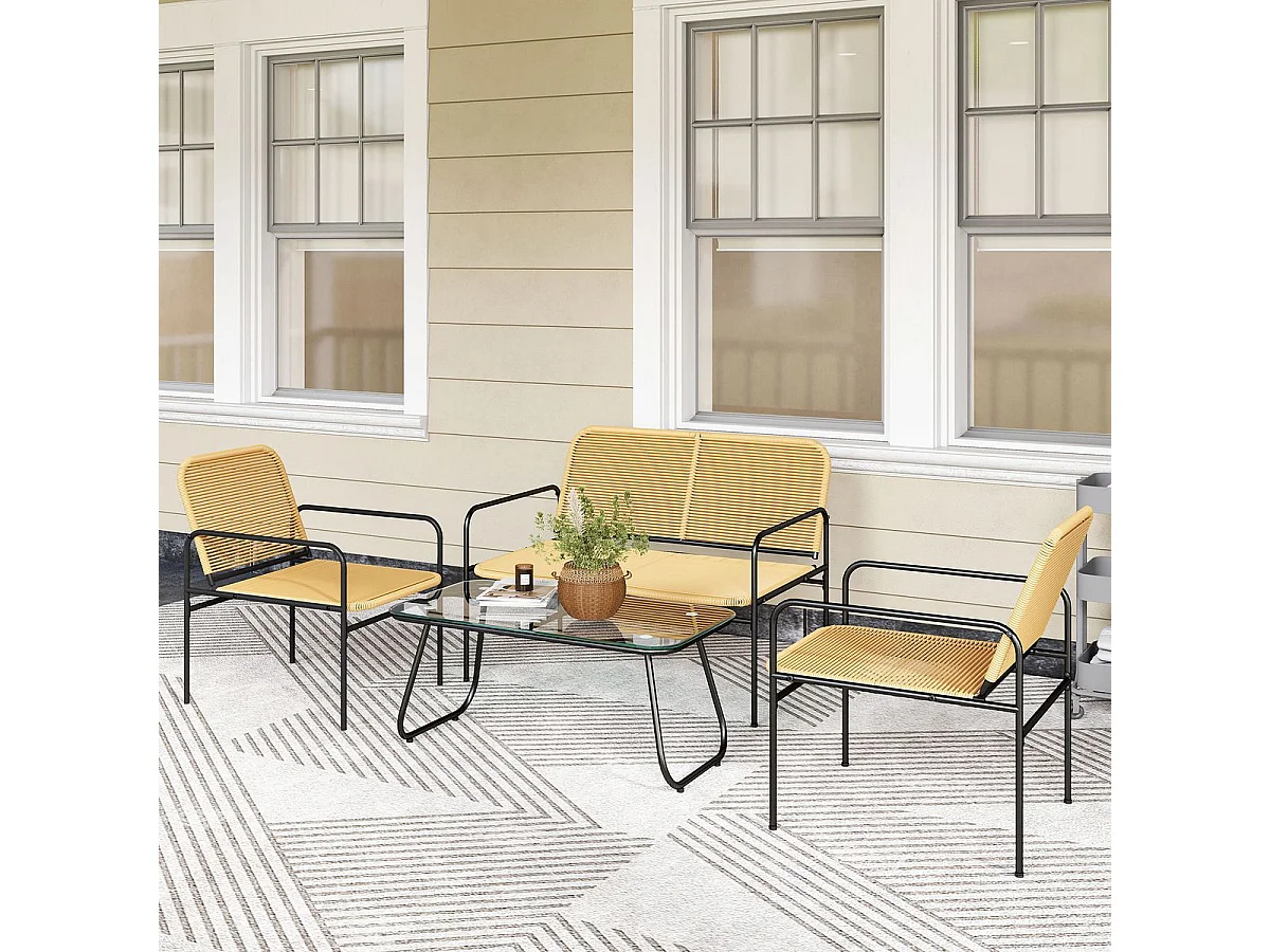 Conjunto de jardín Azalea Outsunny sofá con 2 sillas y mesa natural/negro
