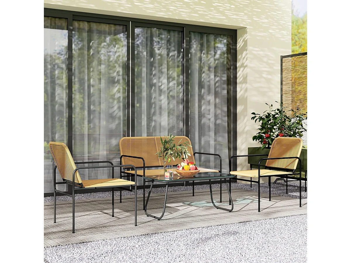 Conjunto de jardín Azalea Outsunny sofá con 2 sillas y mesa natural/negro