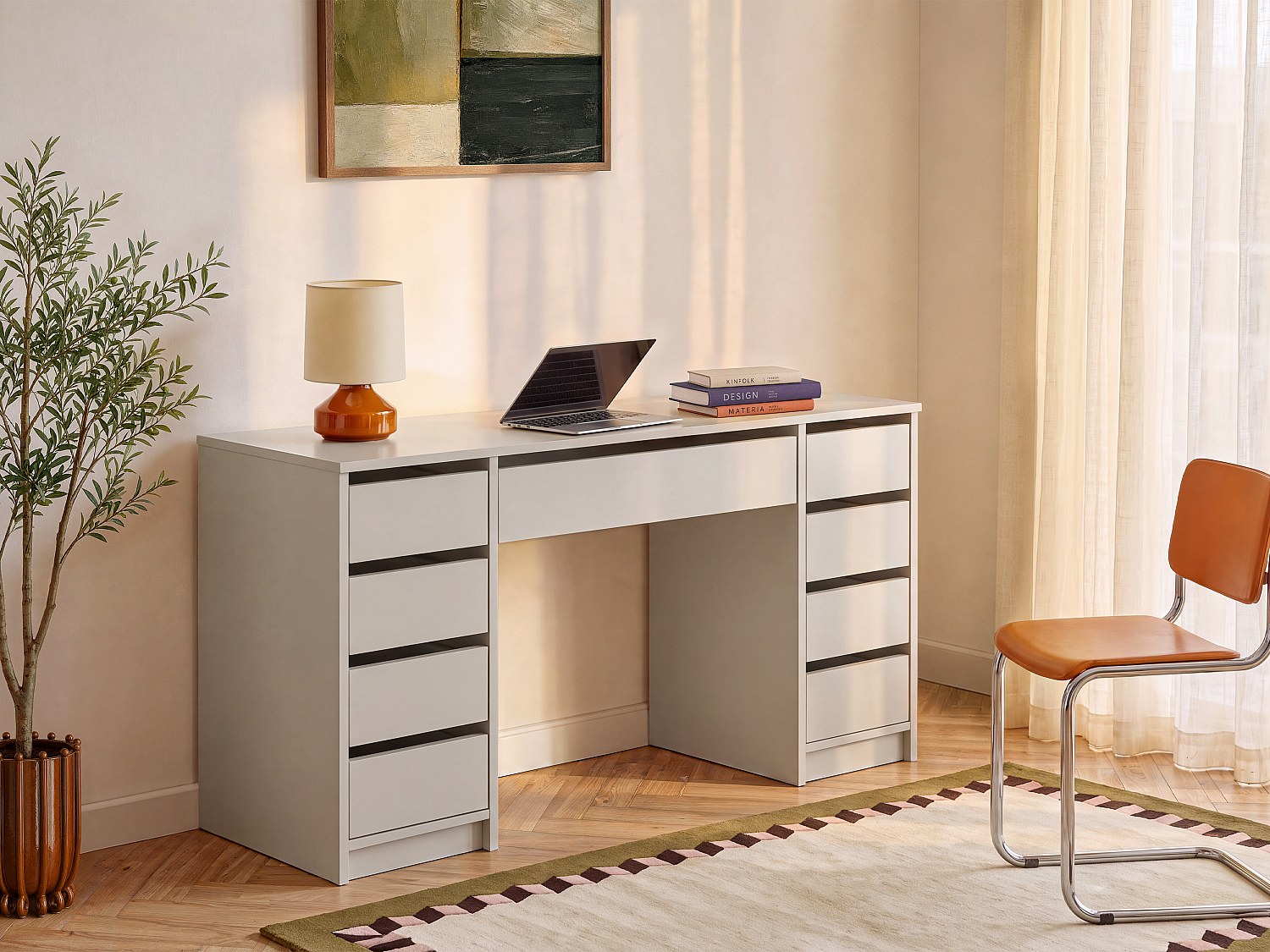 Schreibtisch mit 9 Schubladen - Beige - JENEMI